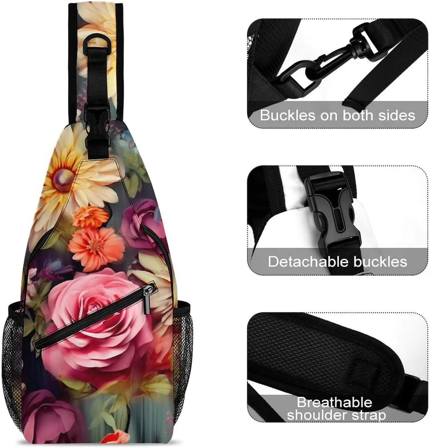 Lightweight Chest Bag Crossbody Bag Flower Cluster Sling Backpack for Women Men Sports Travel