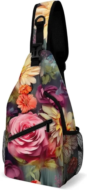 Lightweight Chest Bag Crossbody Bag Flower Cluster Sling Backpack for Women Men Sports Travel