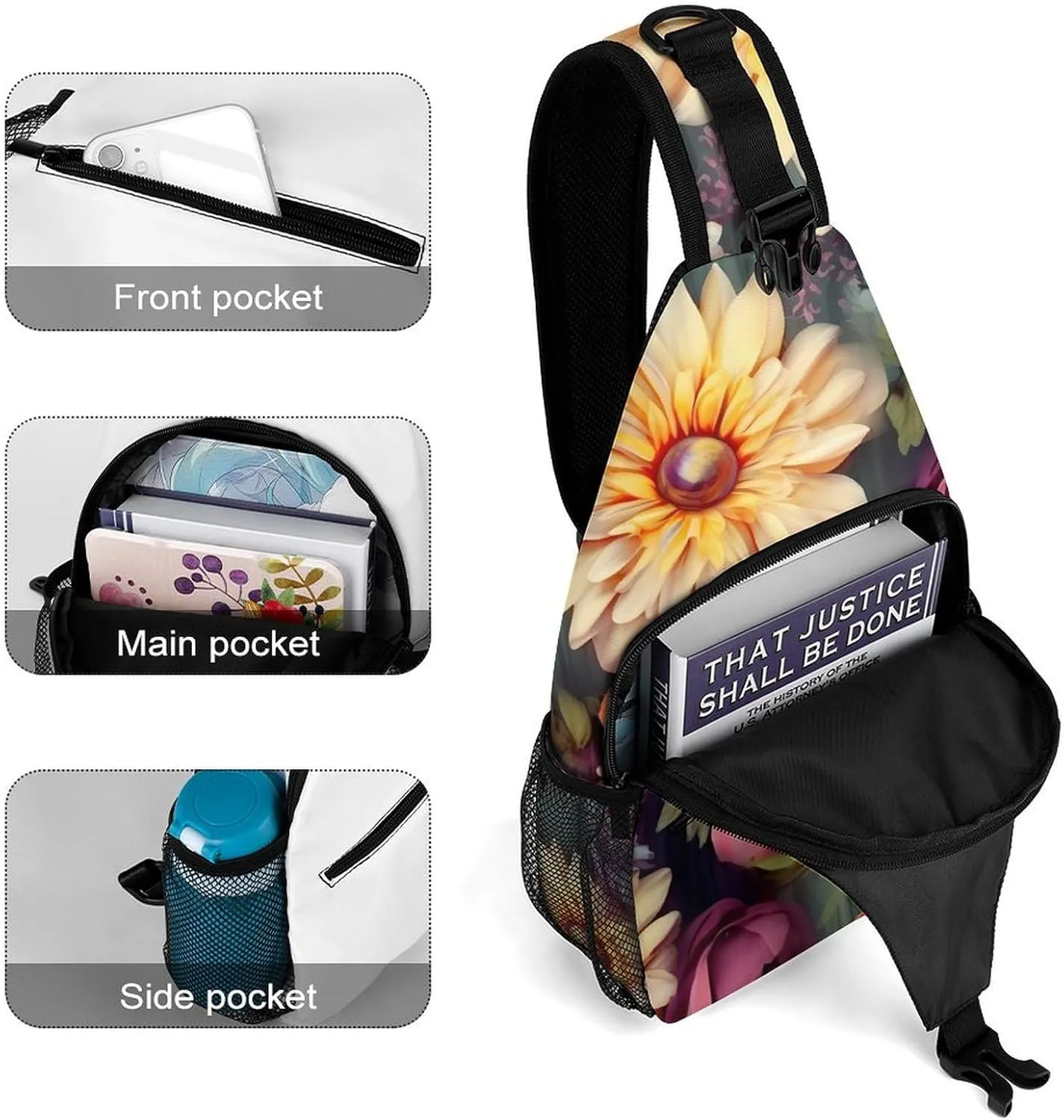 Lightweight Chest Bag Crossbody Bag Flower Cluster Sling Backpack for Women Men Sports Travel