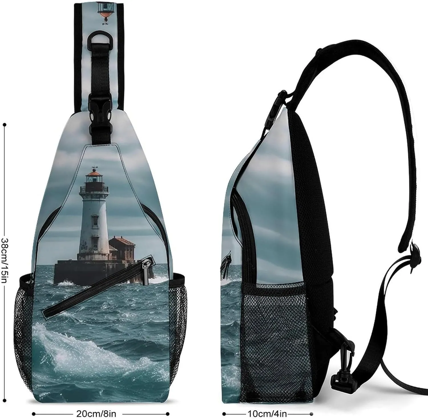 Lightweight Chest Bag Crossbody Bag Lighthouse Ocean Sling Backpack for Women Men Sports Travel