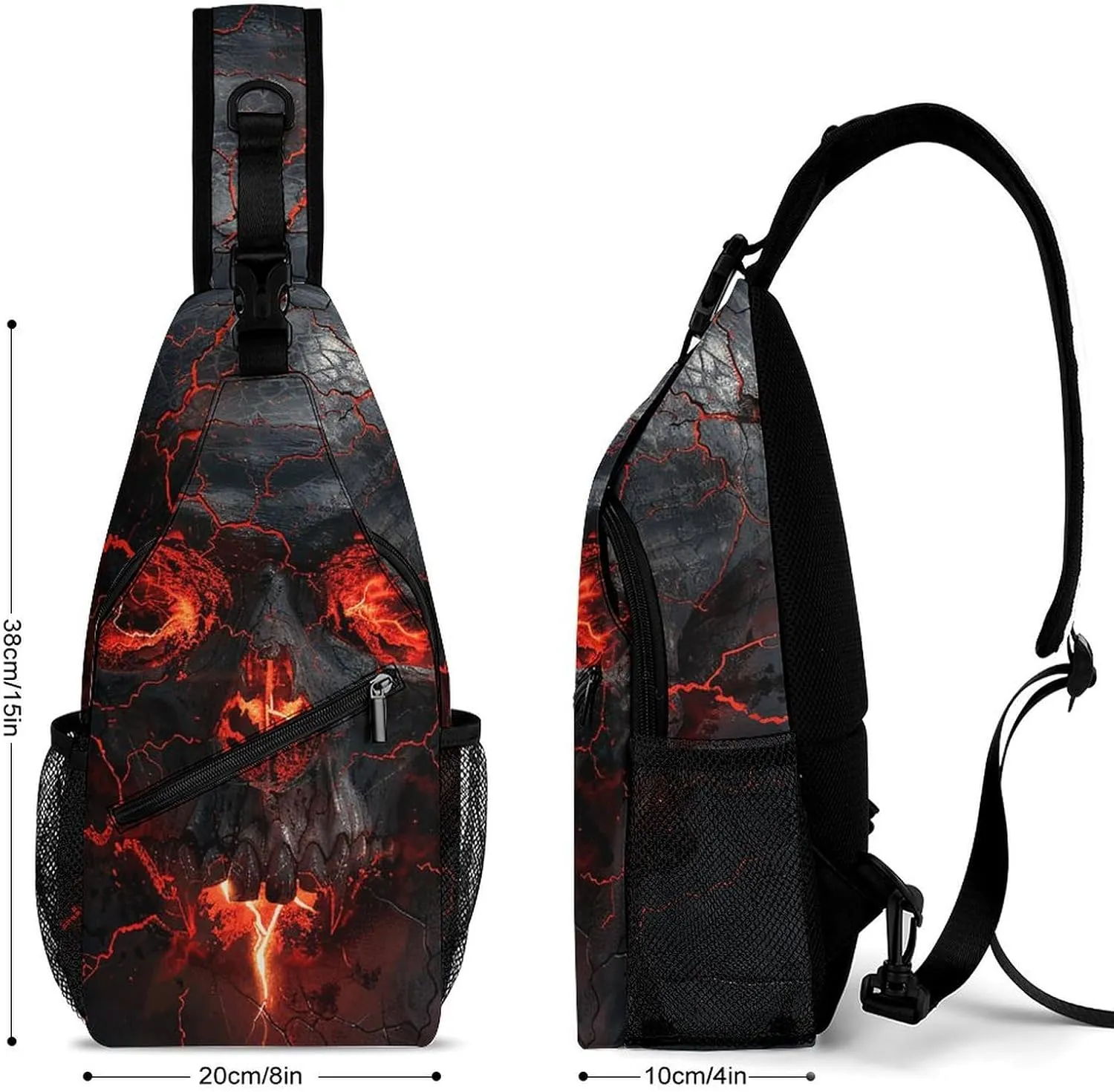 Lightweight Chest Bag Crossbody Bag Red Lava Skull Sling Backpack for Women Men Sports Travel