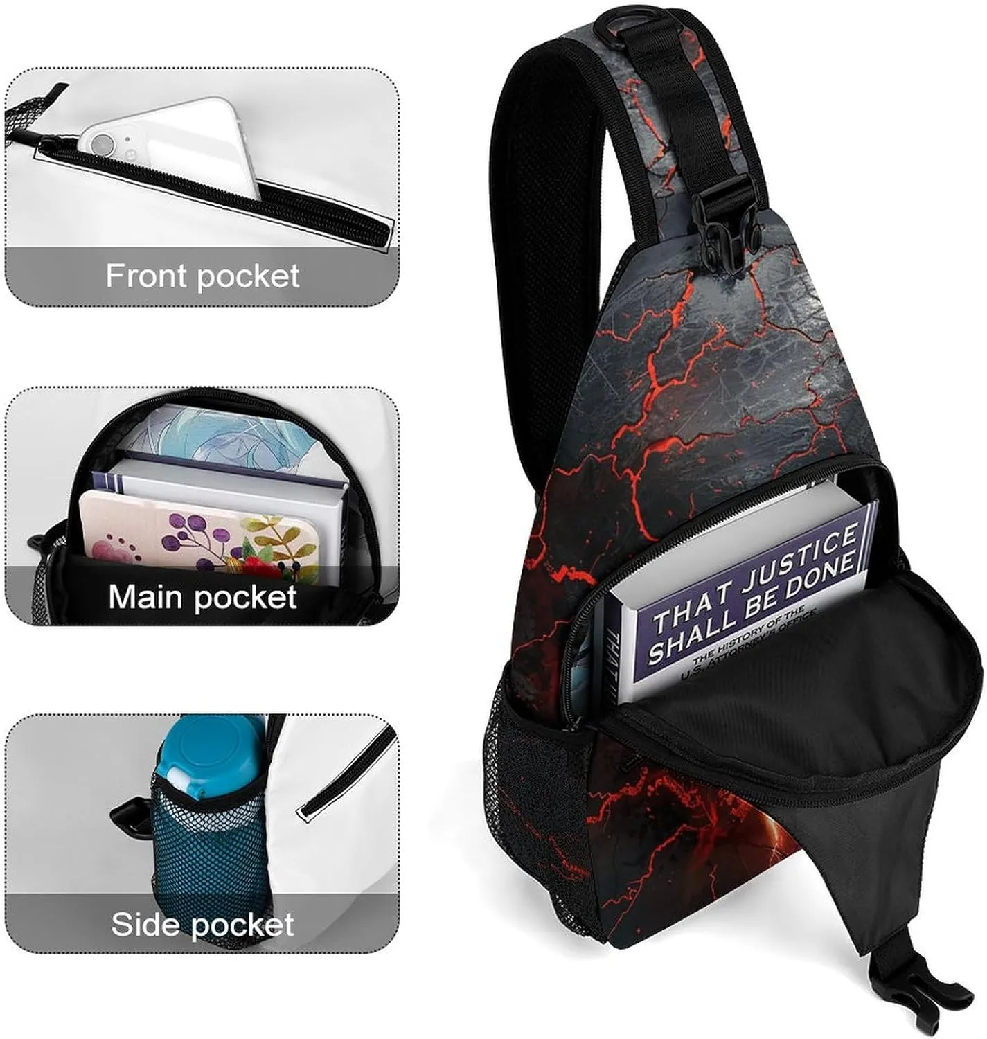 Lightweight Chest Bag Crossbody Bag Red Lava Skull Sling Backpack for Women Men Sports Travel