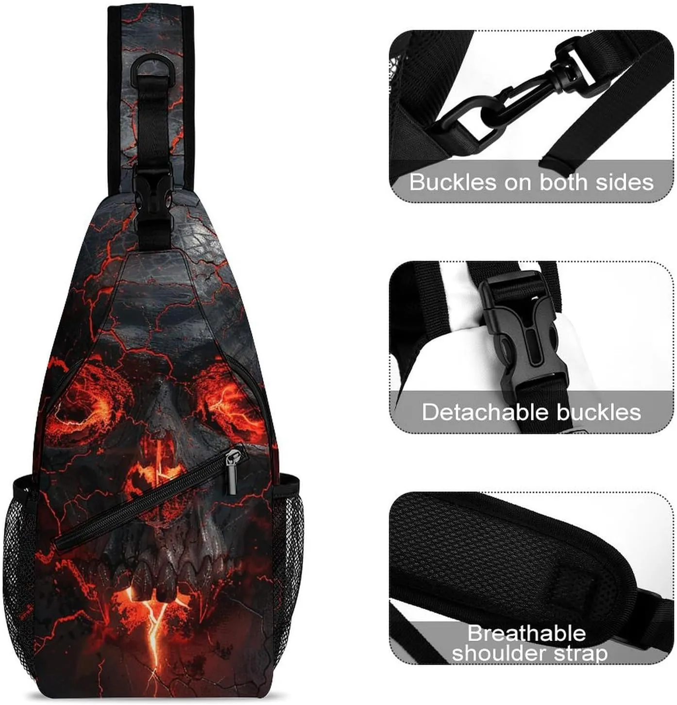Lightweight Chest Bag Crossbody Bag Red Lava Skull Sling Backpack for Women Men Sports Travel