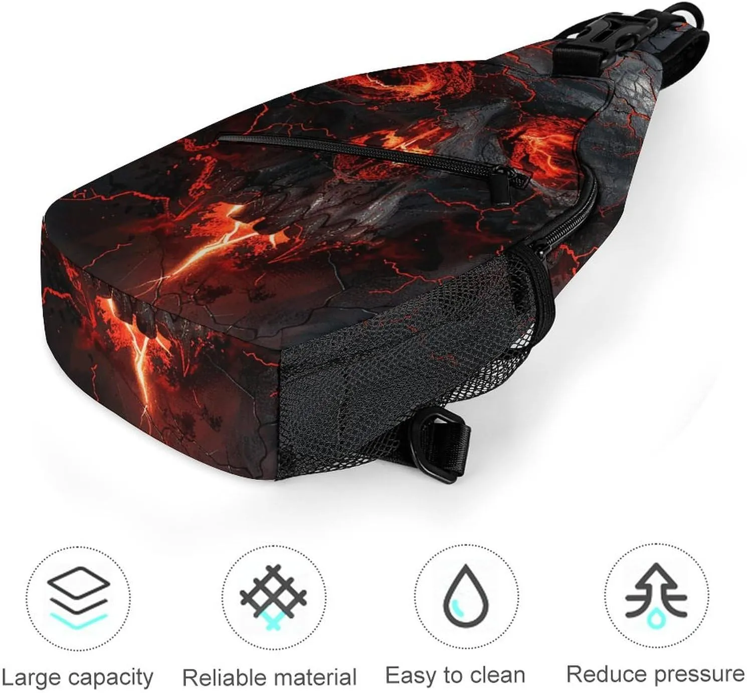 Lightweight Chest Bag Crossbody Bag Red Lava Skull Sling Backpack for Women Men Sports Travel