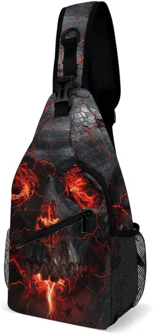 Lightweight Chest Bag Crossbody Bag Red Lava Skull Sling Backpack for Women Men Sports Travel