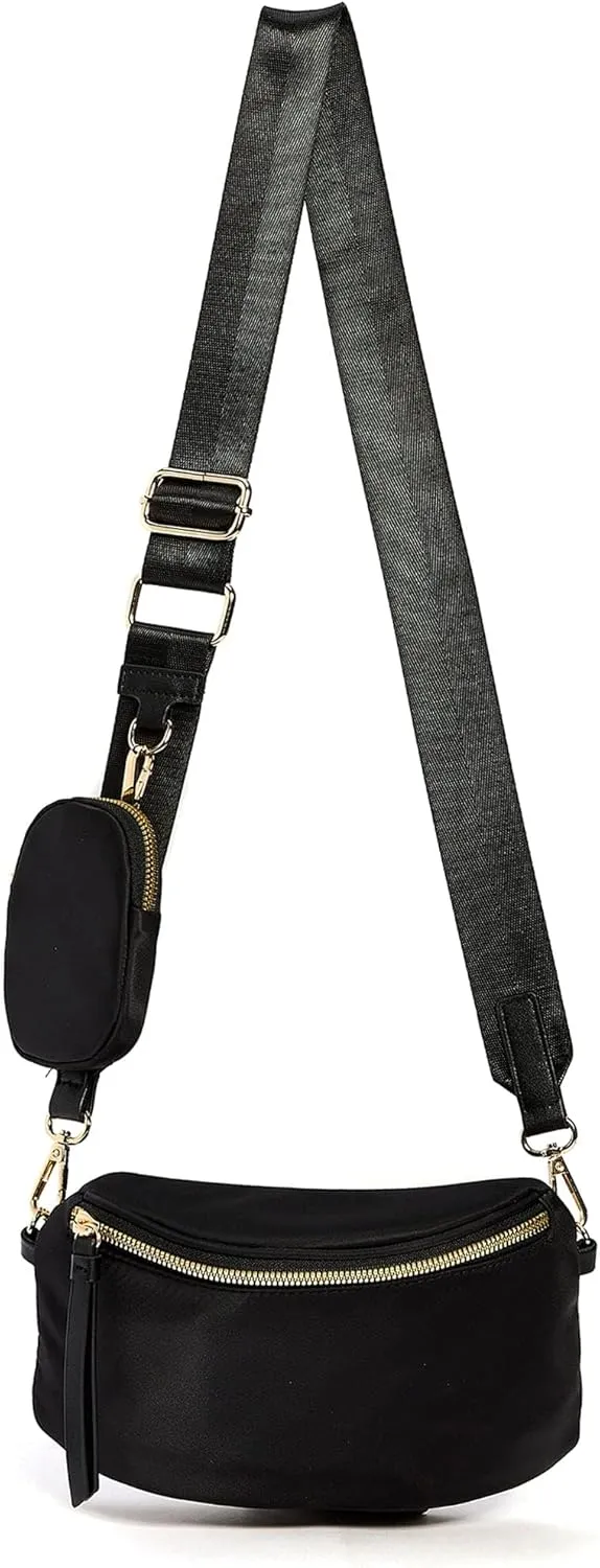 Like Dreams Small Crossbody Bum Bag for Women | Lightweight Nylon Fanny Pack with Detachable Airpods Pouch | Stylish Crossbody Bag (Black)