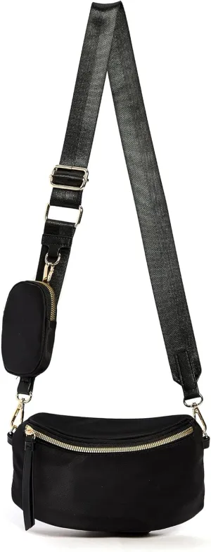 Like Dreams Small Crossbody Bum Bag for Women | Lightweight Nylon Fanny Pack with Detachable Airpods Pouch | Stylish Crossbody Bag (Black)