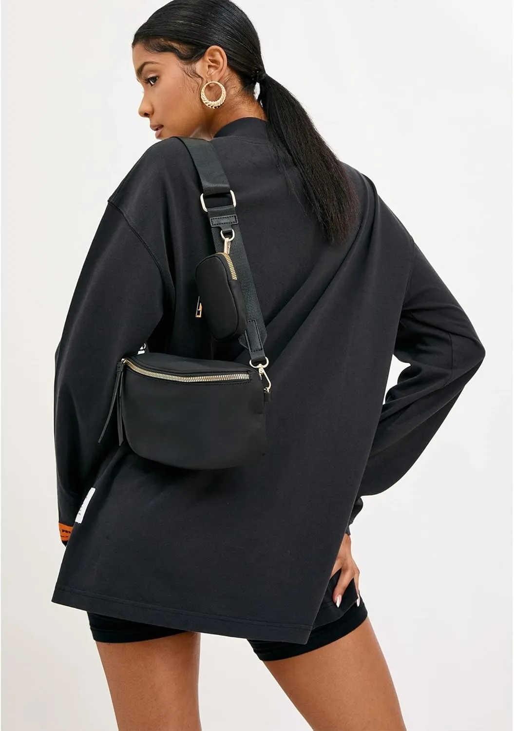 Like Dreams Small Crossbody Bum Bag for Women | Lightweight Nylon Fanny Pack with Detachable Airpods Pouch | Stylish Crossbody Bag (Black)