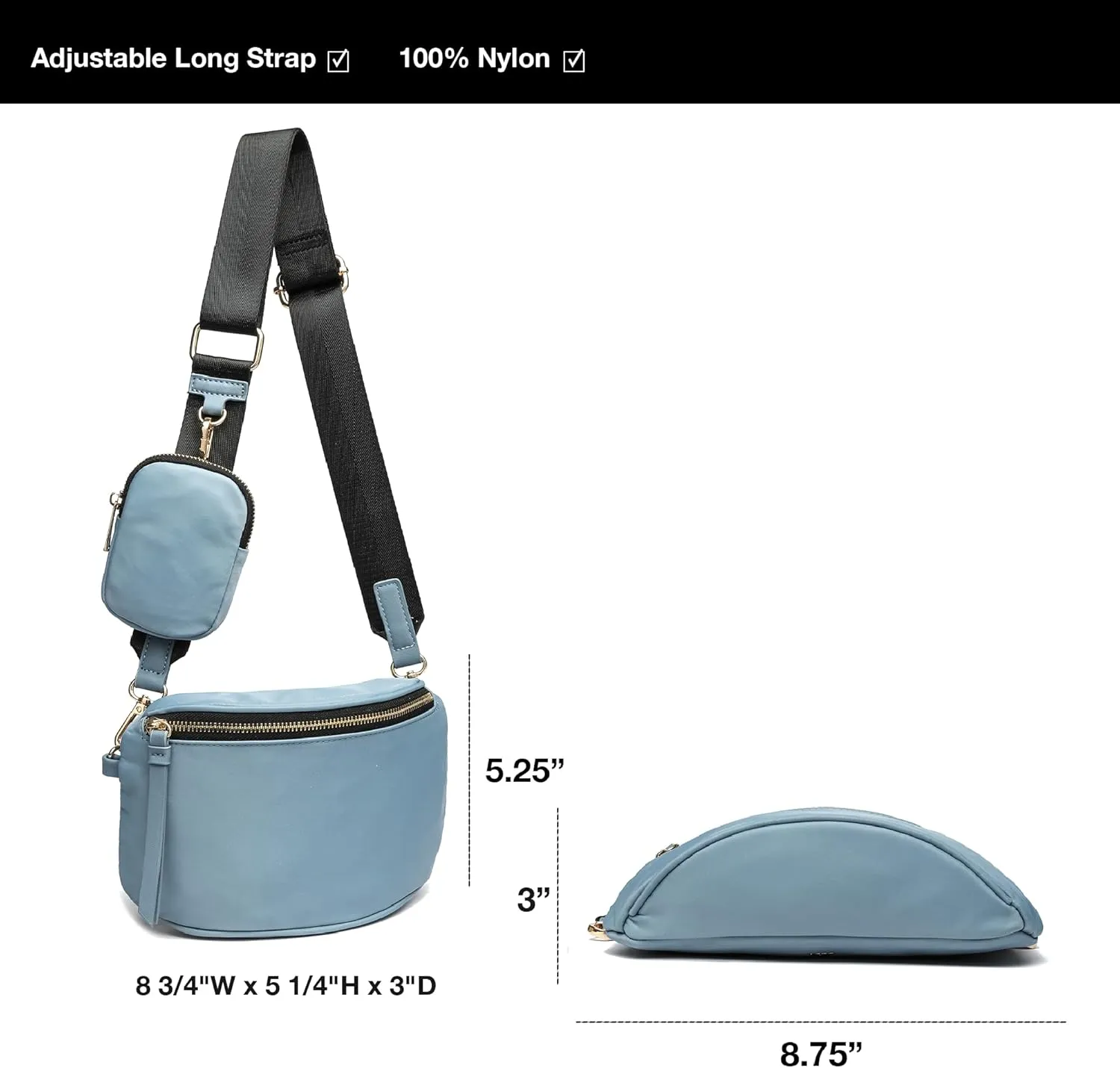 Like Dreams Small Crossbody Bum Bag for Women | Lightweight Nylon Fanny Pack with Detachable Airpods Pouch | Stylish Crossbody Bag (Blue)