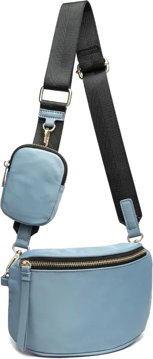 Like Dreams Small Crossbody Bum Bag for Women | Lightweight Nylon Fanny Pack with Detachable Airpods Pouch | Stylish Crossbody Bag (Blue)