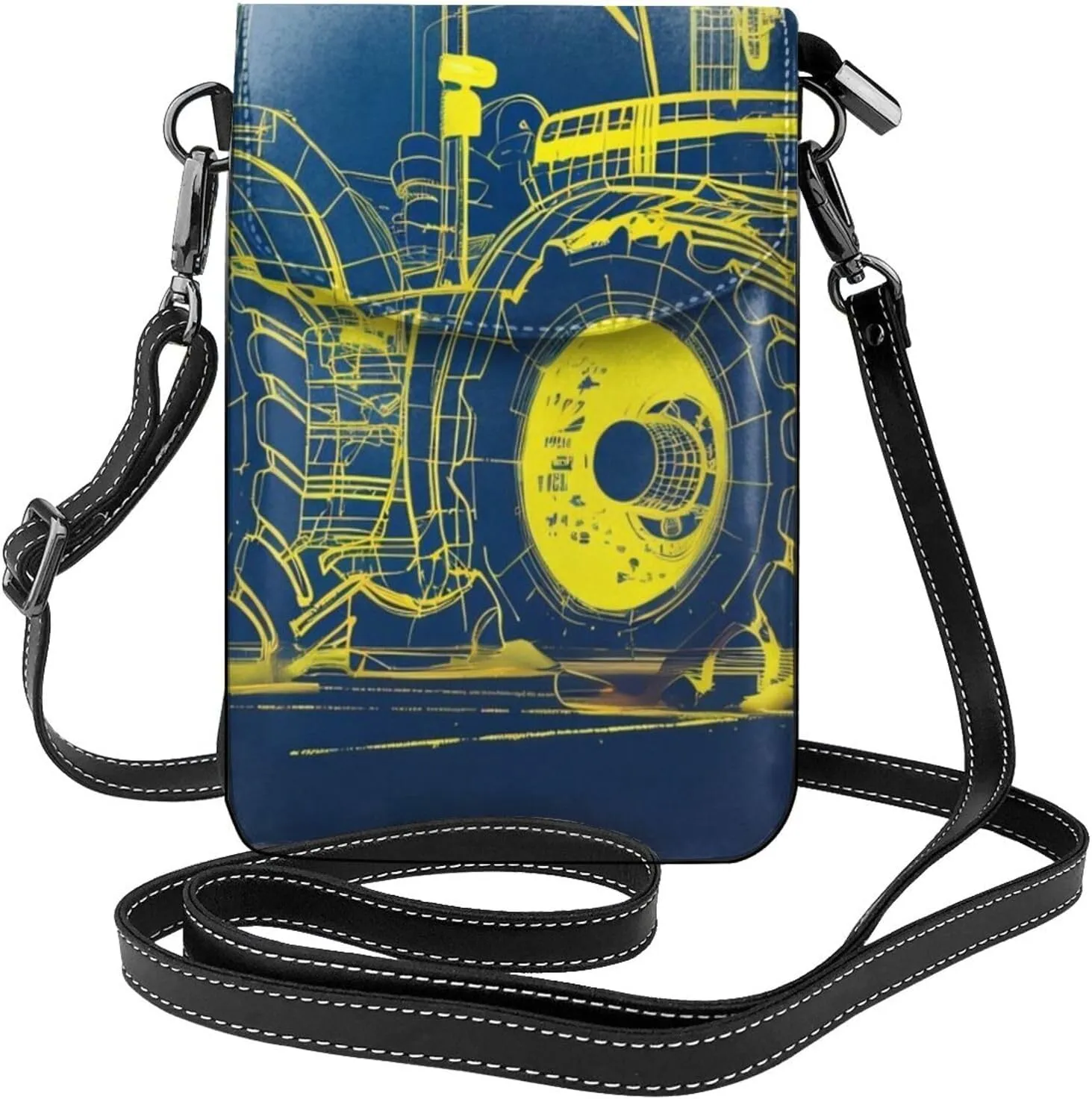 Line Plow Tractor Leather Flap Bag, Fashionable, Mobile Phone Crossbody Bag, Pu Leather, Magnetic Snap Buckle, Detachable Shoulder Strap, Foldable Bag
