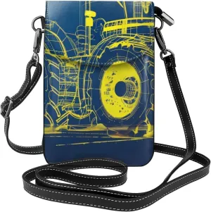 Line Plow Tractor Leather Flap Bag, Fashionable, Mobile Phone Crossbody Bag, Pu Leather, Magnetic Snap Buckle, Detachable Shoulder Strap, Foldable Bag