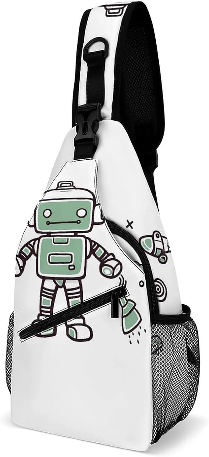 Line Robot Sling Bag for Men Women Waterproof Chest Bag Print Cross Chest Bag Diagonally Gym Sport Travel Hiking Daypack