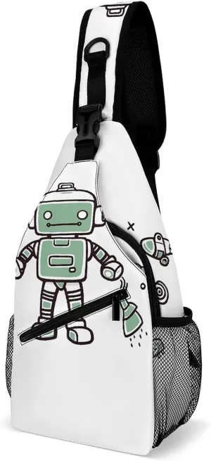 Line Robot Sling Bag for Men Women Waterproof Chest Bag Print Cross Chest Bag Diagonally Gym Sport Travel Hiking Daypack