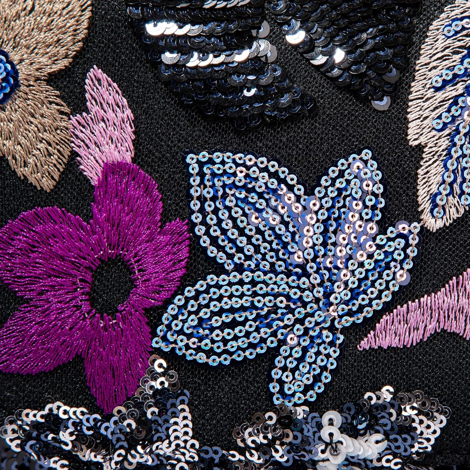 Linen Sequin Embroidered Floral Shoulder Bag with Turn-Lock Flap for Wedding Party