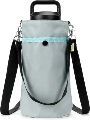 Linkidea Water Bottle Carrier with Strap Compatible with Hydroflask Wide Mouth 20oz/32oz, YETI Rambler Bottle 18oz/26oz, Waterbottle Sling Bag Holder, Shoulder Strap with Phone Pocket, Grey