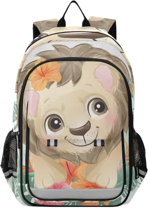 Lion Floral Butterfly Garland Backpack Travel Laptop Daypack Shoulder Bag Book Bag Daypack with Reflective Strip 12.9 ×17.7 In
