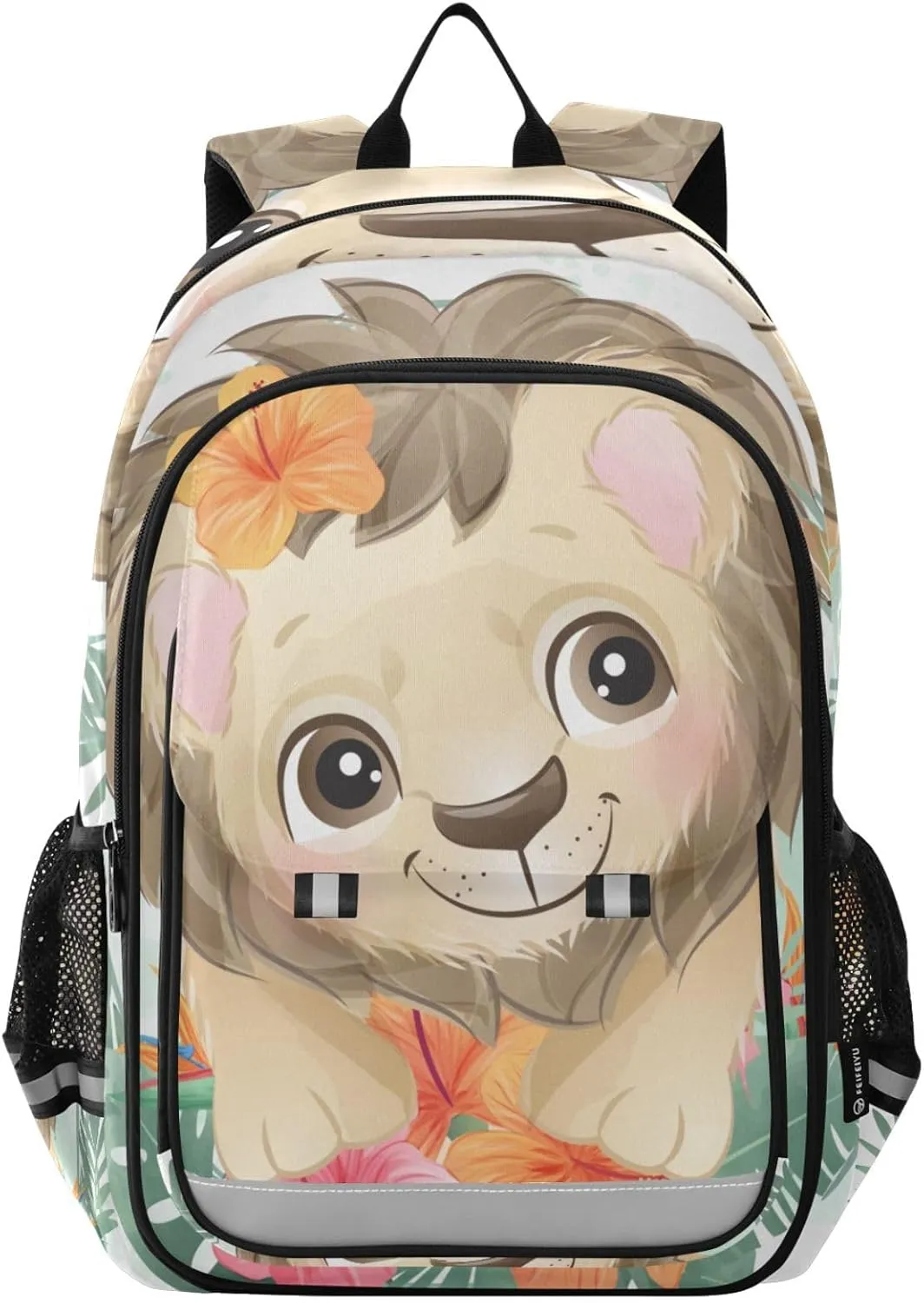Lion Floral Butterfly Garland Backpack Travel Laptop Daypack Shoulder Bag Book Bag Daypack with Reflective Strip 12.9 ×17.7 In