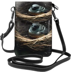 Little Bird Nest Zippered Crossbody Bag, Women'S Shoulder Bag With Card Slot, Removable Shoulder Strap, 7.6 X 4.9 In., Black