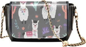 Llama Alpaca Cactus Cute Shoulder Leather Bags Black Women Crossbody Bag Purses Phone Handbags with Chain Strap