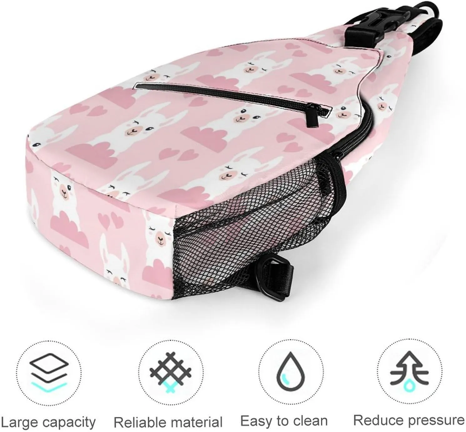 Llamas, Clouds And Hears Pattern Sling Backpack, Crossbody Shoulder Bag, Chest Bags for Outdoor Travel Fitness, 38x20cm, Style