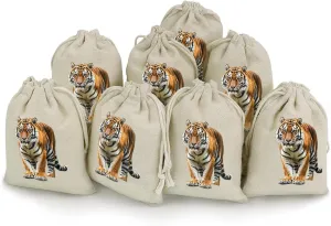 LLUTSNTH Muslin Bags Drawstring Bag Jewelry Pouch Tiger on A Boulder in The Jungle Drawstring Pouch Gift Pouches Reusable Sachet Bag Cloth Bags for Party Wedding Home Storage Natural Color 8pcs