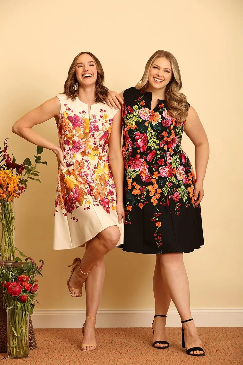 London Times Women's Feminine Floral Split Neck Flattering Fit and Flare Career Guest of Chic Polished