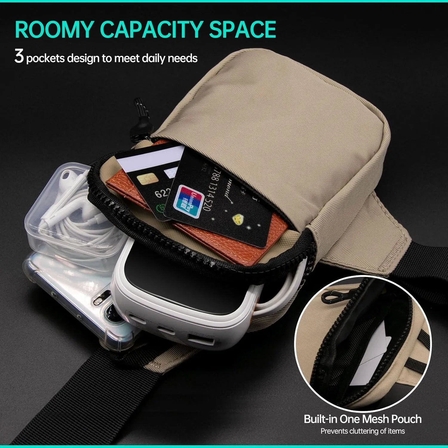 Long Keeper Mini Sling Bag - Men Women Small Waterproof Crossbody Bag Casual Phone Chest Bag for Travelling Hiking