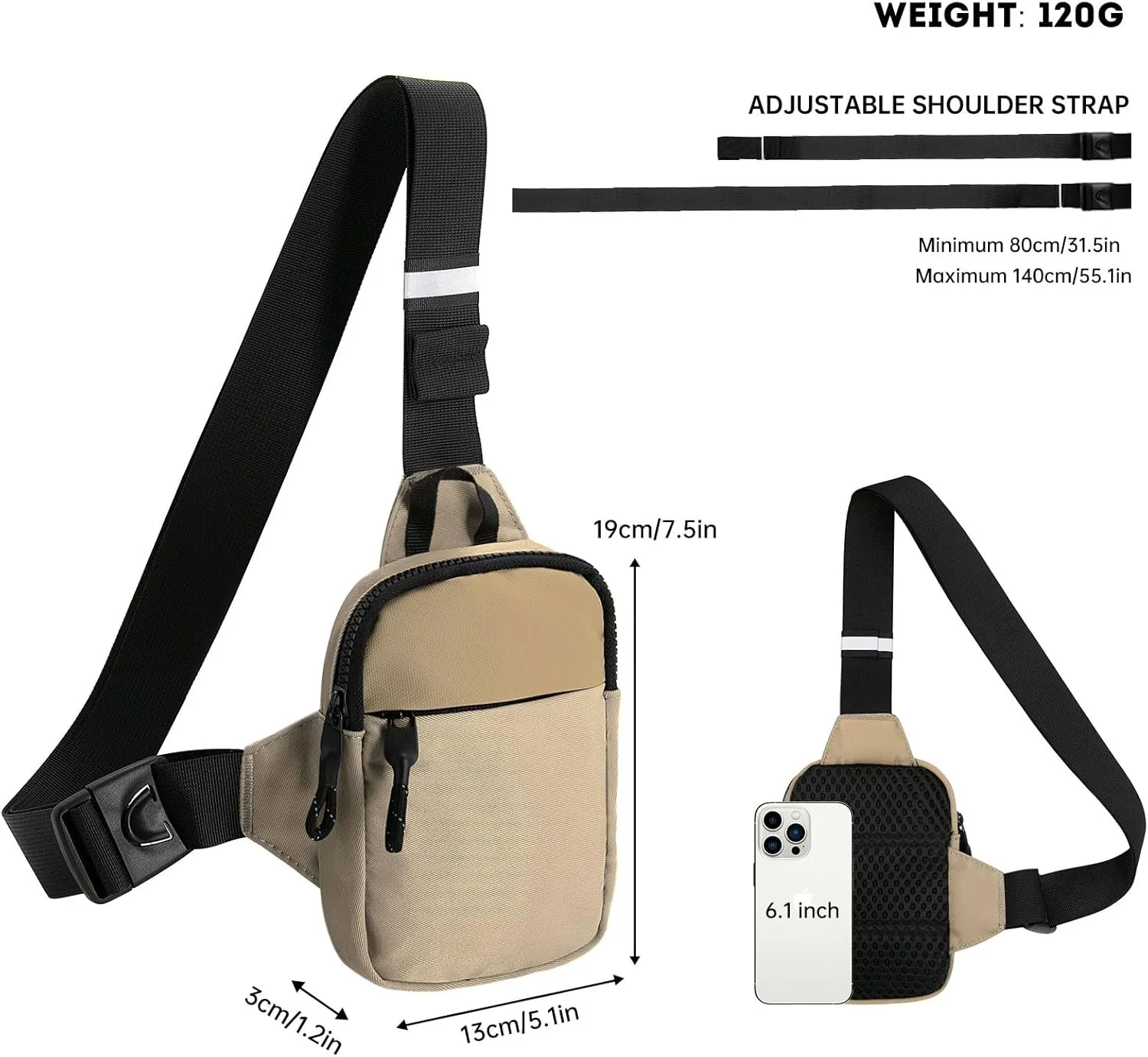 Long Keeper Mini Sling Bag - Men Women Small Waterproof Crossbody Bag Casual Phone Chest Bag for Travelling Hiking