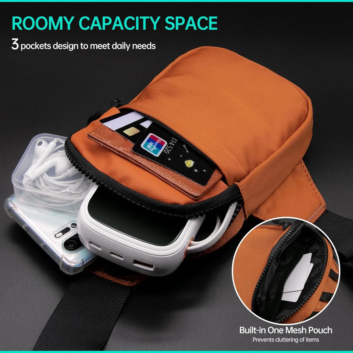 Long Keeper Mini Sling Bag - Men Women Small Waterproof Crossbody Bag Casual Phone Chest Bag for Travelling Hiking