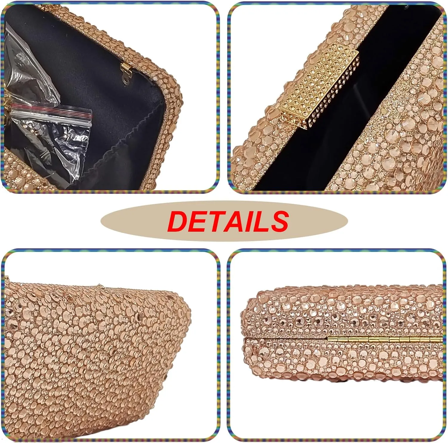 Long Rhinestone Box Evening Bag Women Formal Gathering Party Crystal Clutch Bridal Purse