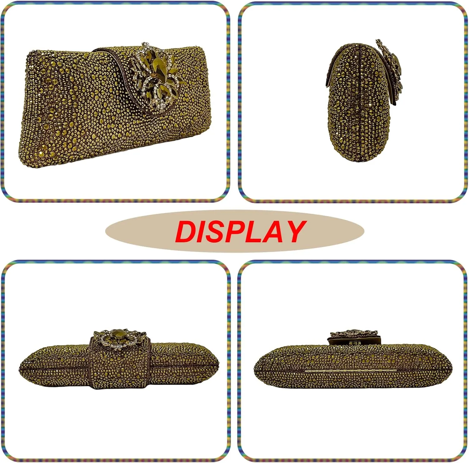 Long Rhinestone Box Evening Bag Women Formal Gathering Party Floral Handbag Clutch Purse Prom Bag