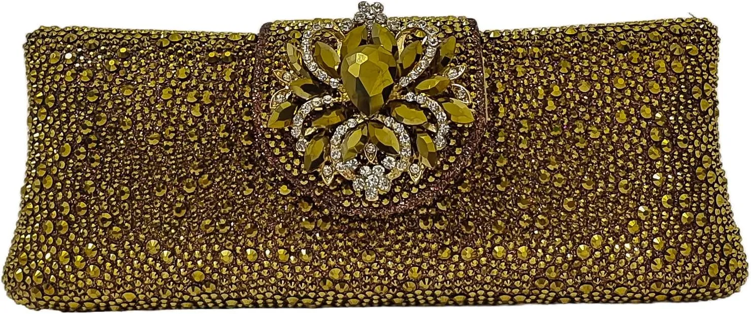 Long Rhinestone Box Evening Bag Women Formal Gathering Party Floral Handbag Clutch Purse Prom Bag