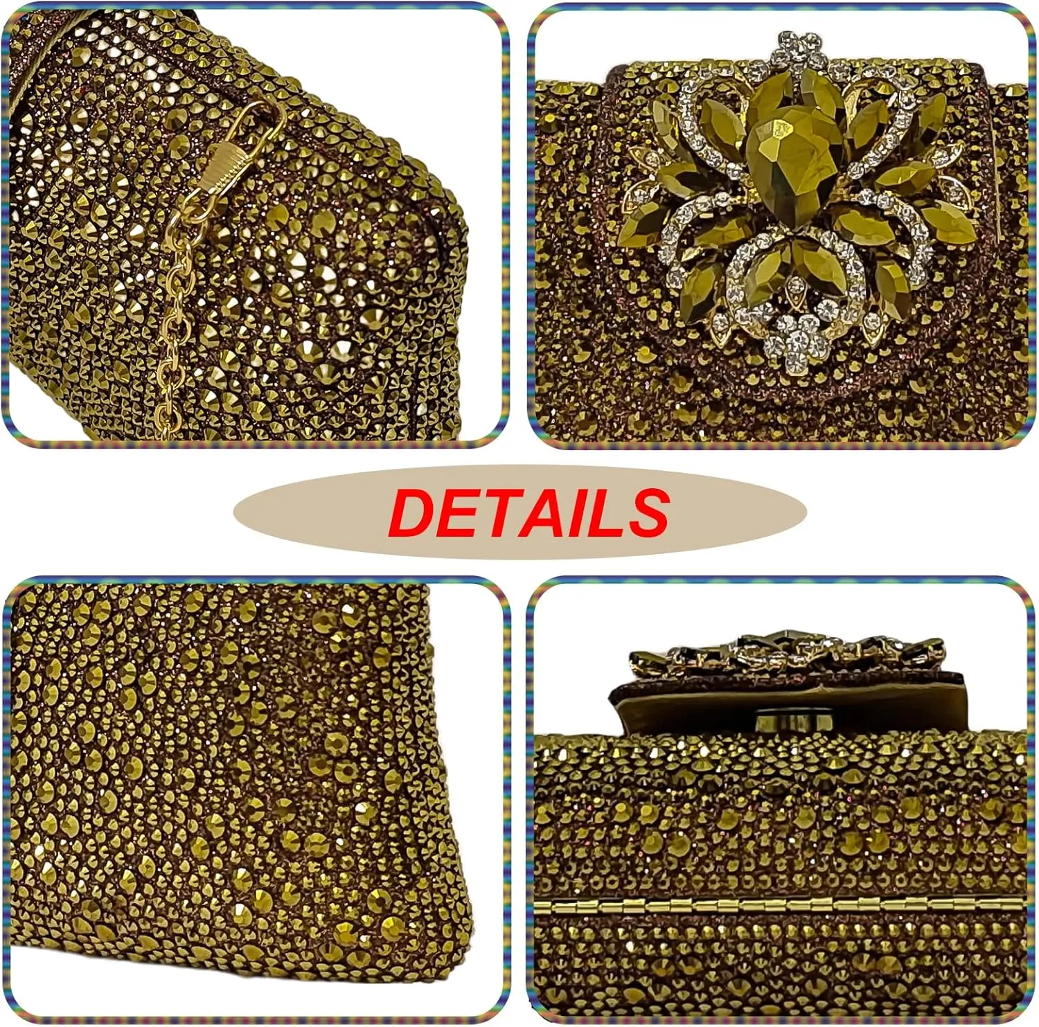 Long Rhinestone Box Evening Bag Women Formal Gathering Party Floral Handbag Clutch Purse Prom Bag