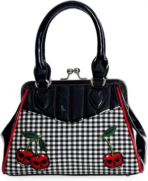 Lost Queen Women's Rockabilly Cherry Skulls Handbag Retro Kisslock Purse