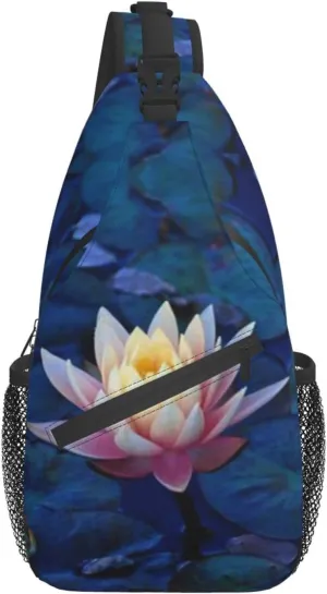Lotus Flower Sling Bag Crossbody Chest Daypack Casual Backpack Flower Shoulder Bag For Travel Hiking Beach