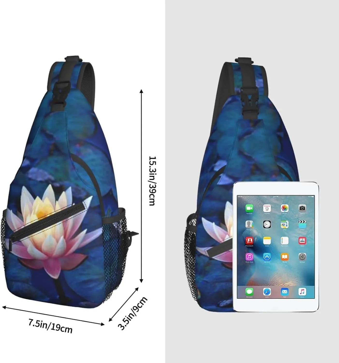 Lotus Flower Sling Bag Crossbody Chest Daypack Casual Backpack Flower Shoulder Bag For Travel Hiking Beach