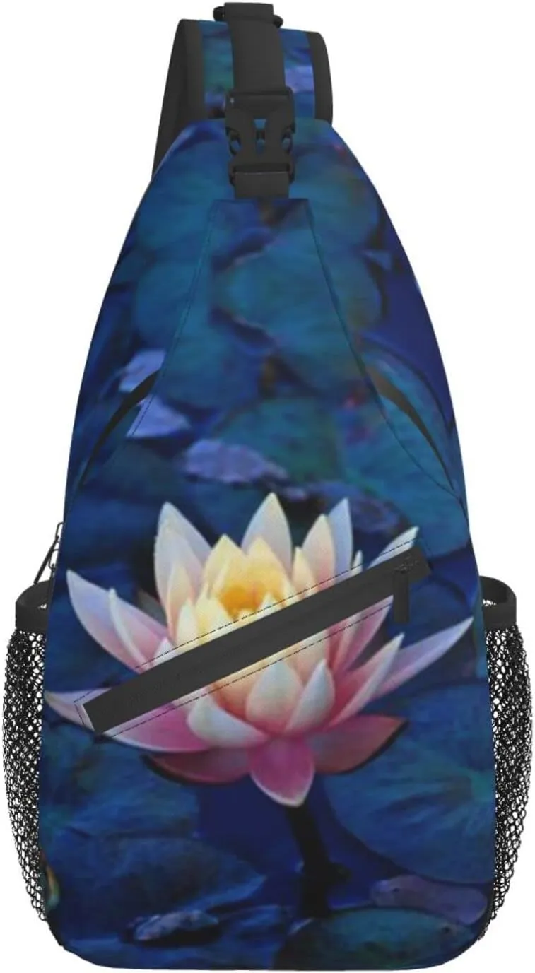 Lotus Flower Sling Bag Crossbody Chest Daypack Casual Backpack Flower Shoulder Bag For Travel Hiking Beach