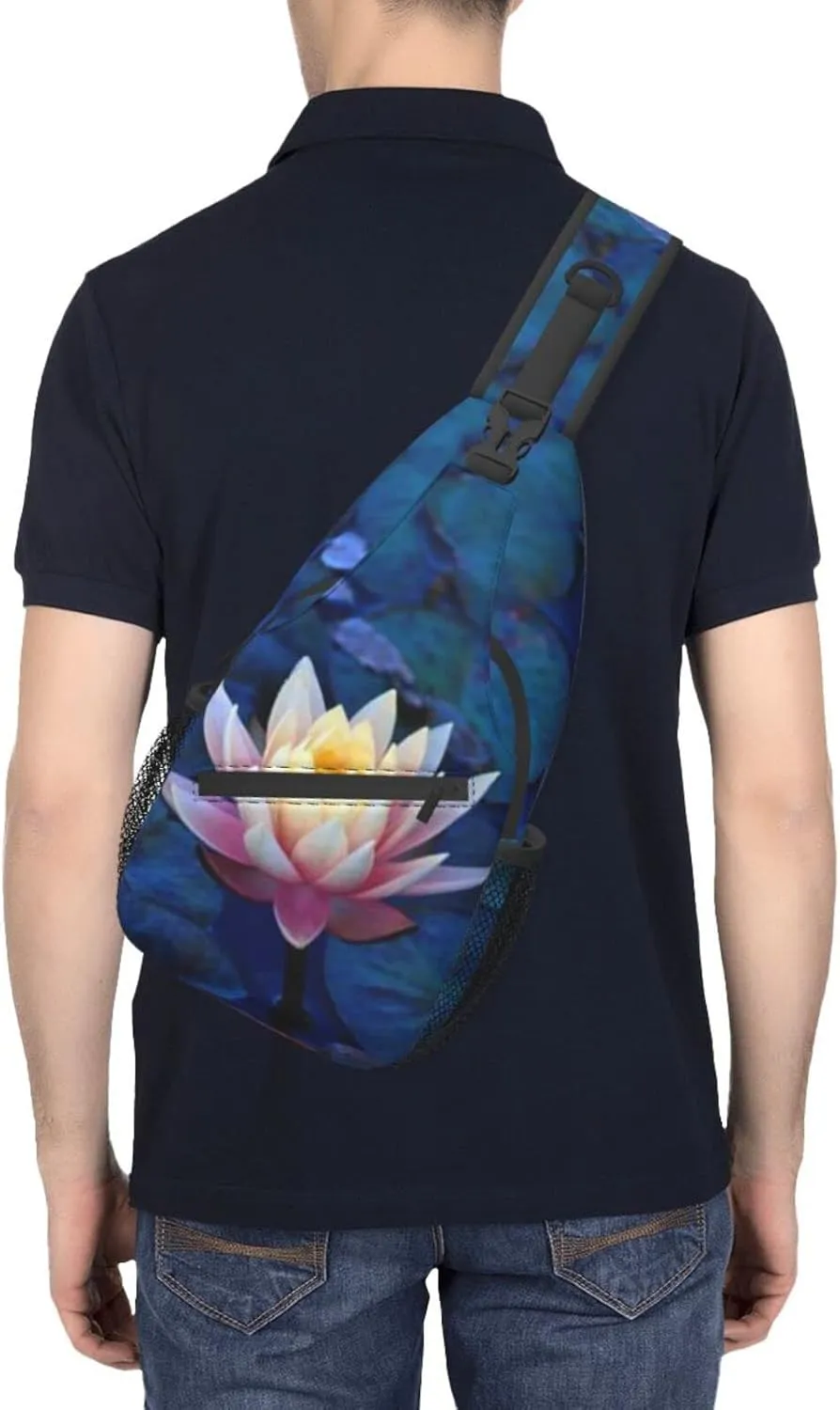 Lotus Flower Sling Bag Crossbody Chest Daypack Casual Backpack Flower Shoulder Bag For Travel Hiking Beach