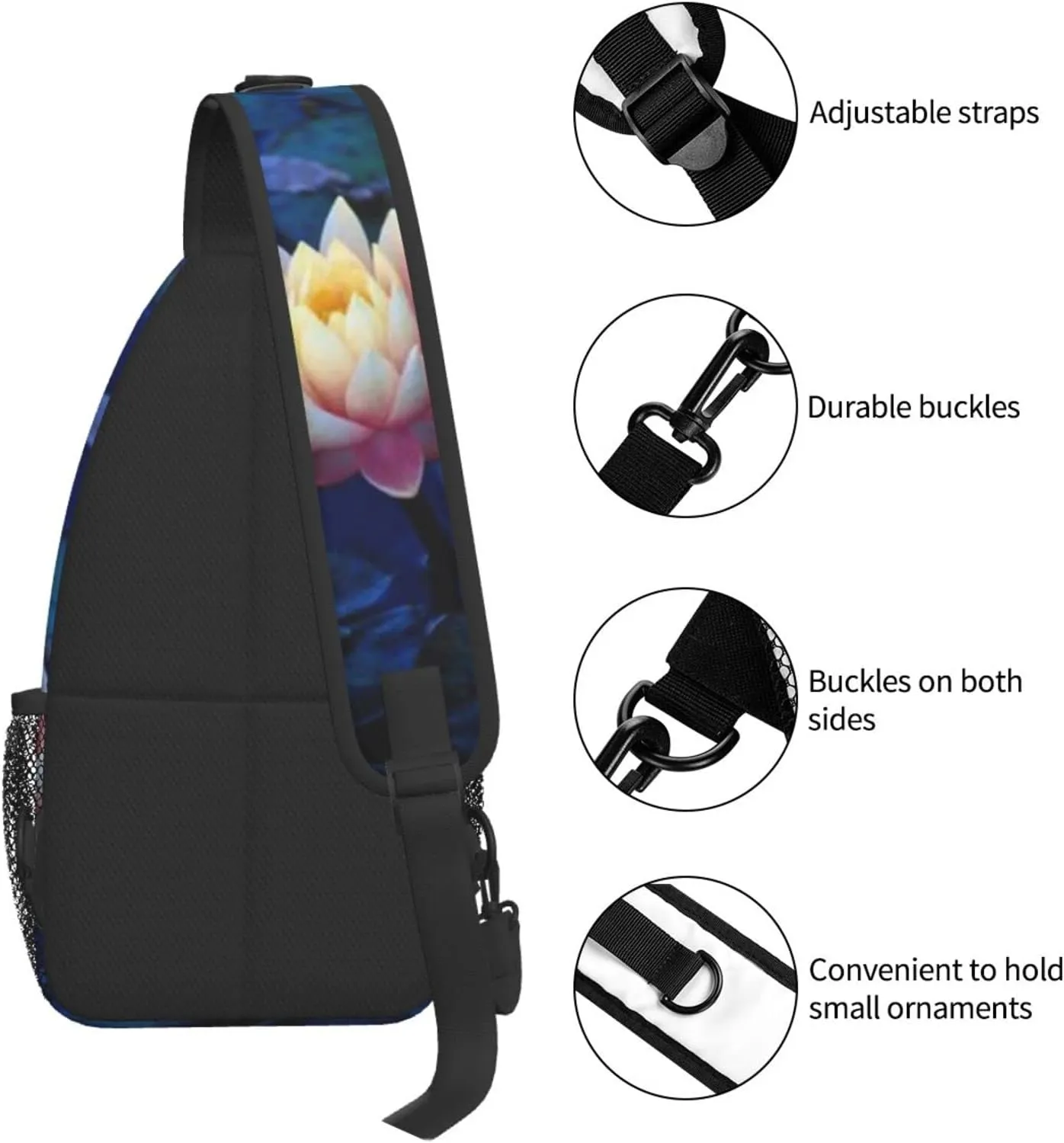 Lotus Flower Sling Bag Crossbody Chest Daypack Casual Backpack Flower Shoulder Bag For Travel Hiking Beach