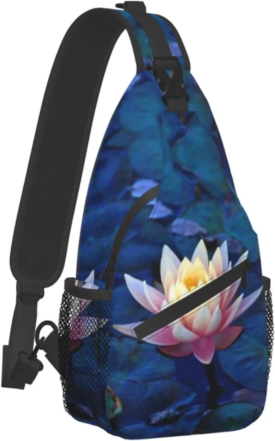 Lotus Flower Sling Bag Crossbody Chest Daypack Casual Backpack Flower Shoulder Bag For Travel Hiking Beach