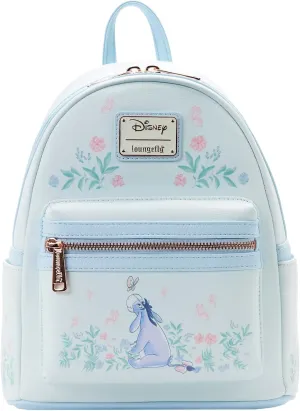 Loungefly Eeyore Mini Backpack Handbag Floral Print Double Strap Shoulder Bag (Blue, Eeyore)