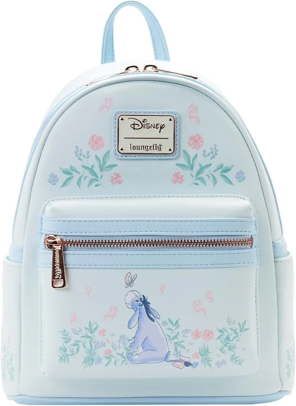 Loungefly Eeyore Mini Backpack Handbag Floral Print Double Strap Shoulder Bag (Blue, Eeyore)
