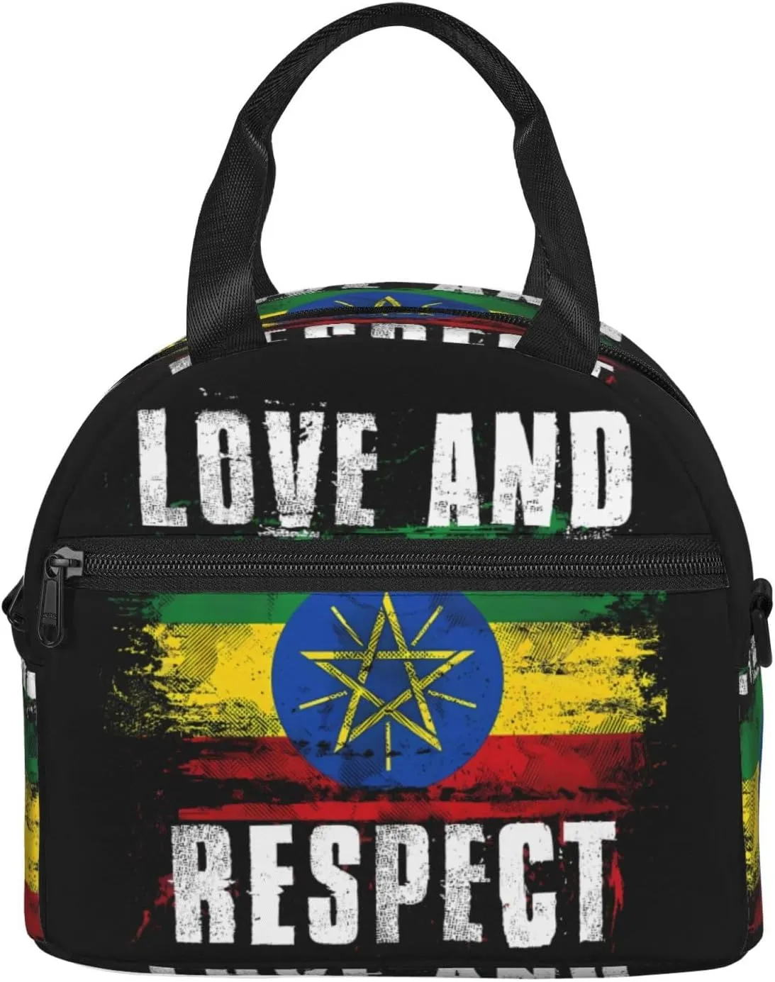 Love and Respect Ethiopia Flag Ethiopian Pride Sling Lunch Bag Portable Lunch Box Reusable Insulated Crossbody Lunchbags Cooler Tote Bag Meal Organizer for Picnic Work Travel