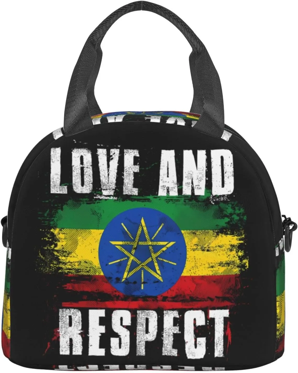 Love and Respect Ethiopia Flag Ethiopian Pride Sling Lunch Bag Portable Lunch Box Reusable Insulated Crossbody Lunchbags Cooler Tote Bag Meal Organizer for Picnic Work Travel