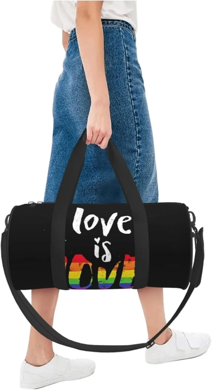 love is love LGBT Pride Rainbow Gay Round Travel Duffel Bag Large Capacity Gym Sports Bags for Hiking Vacation Trips