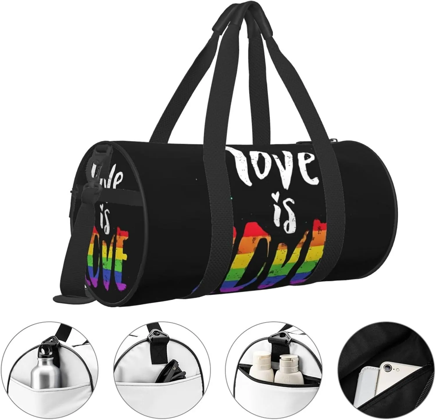 love is love LGBT Pride Rainbow Gay Round Travel Duffel Bag Large Capacity Gym Sports Bags for Hiking Vacation Trips