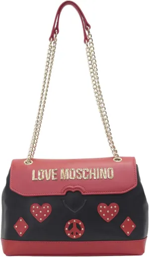 Love Moschino Women's Heart & Peace Patch Black/Red Crossbody Handbag