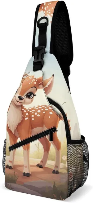 Lovely Deer Crossbody Bags Mini Sling Bag Fanny Chest Bag Travel Daypack Sling Backpack for Men Women