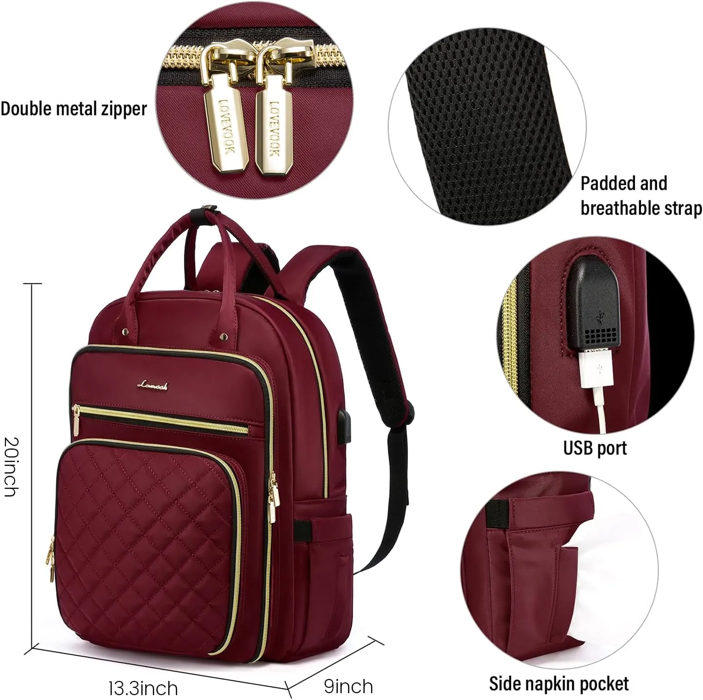LOVEVOOK 18" Laptop Backpack for Women, Water Resistant Large Travel Work Backpacks Purse Stylish College Business Teacher Nurse Computer Bag with USB Charging Port